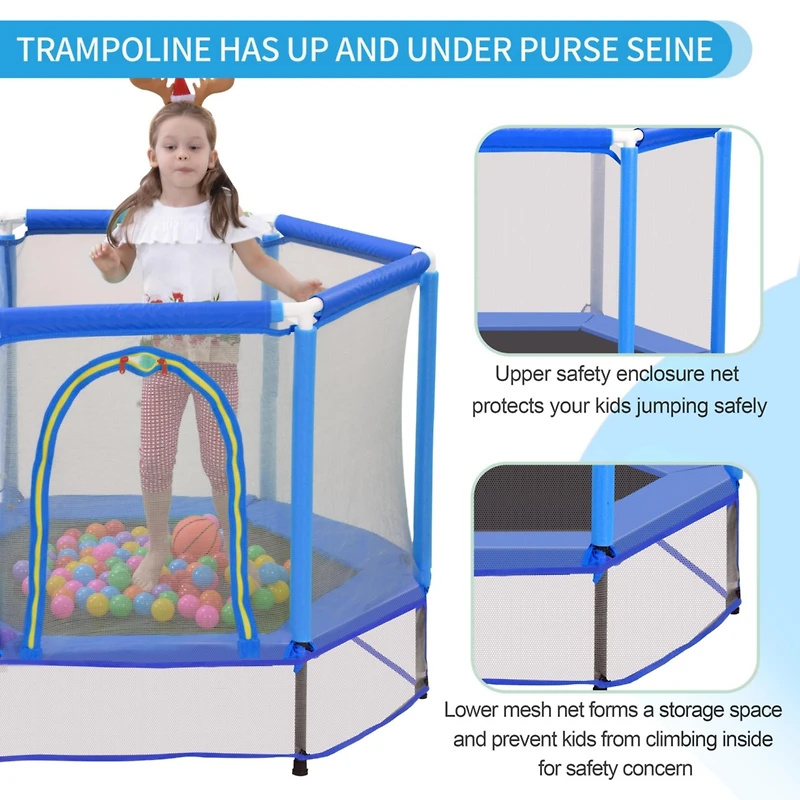 Streamdale 55" Kids Trampoline with Safety Net & Balls Indoor/Outdoor Fun