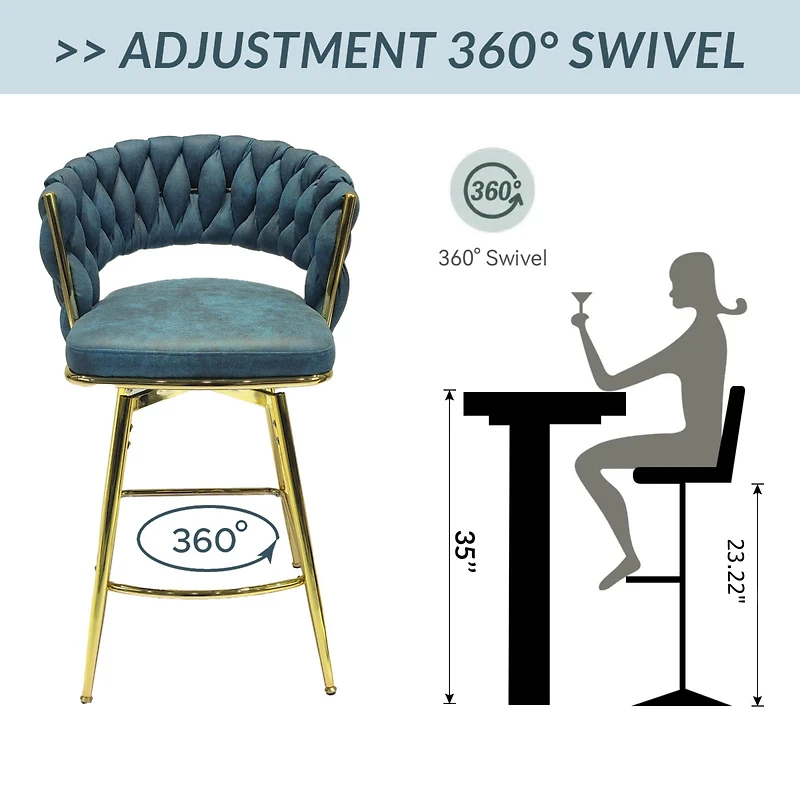 Simplie Fun Blue Upholstered Bar Stools Set Of 2 With Swivel