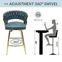 Simplie Fun Blue Upholstered Bar Stools Set Of 2 With Swivel