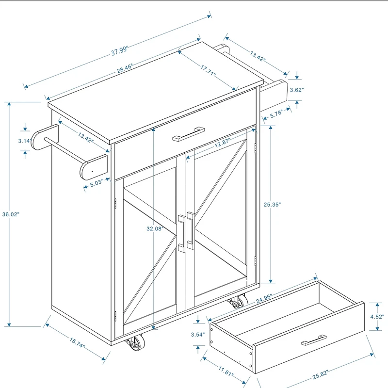 Simplie Fun Rolling Kitchen Trolley Cart with Shelves & Towel Rack