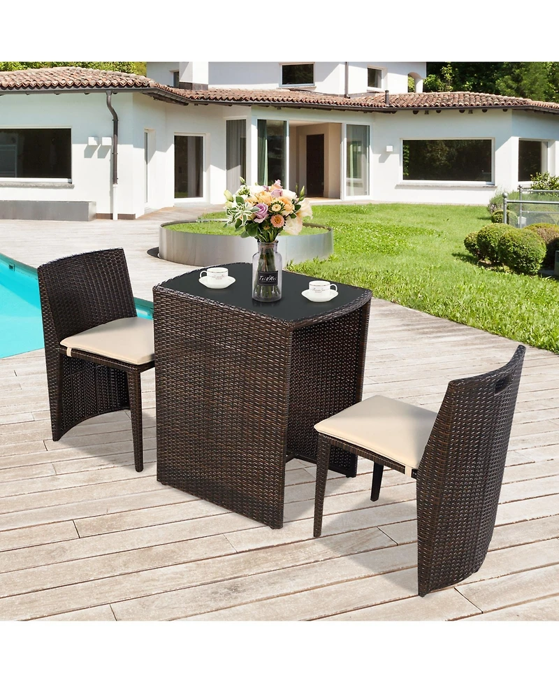 Costway 3 Pcs Cushioned Outdoor Wicker Patio Set Garden Lawn Sofa Furniture Seat No Assembly