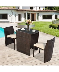 Costway 3 Pcs Cushioned Outdoor Wicker Patio Set Garden Lawn Sofa Furniture Seat No Assembly