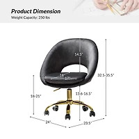 Hulala Home Modern Velvet Office Chair with Adjustable Swivel for Study Vanity