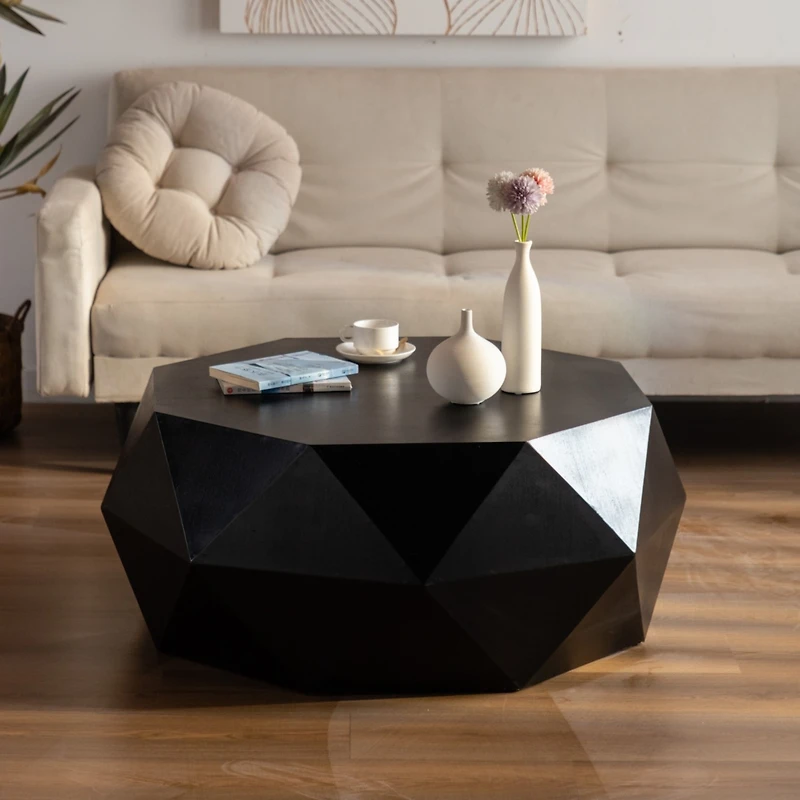 Streamdale Furniture 38"Threedimensional Embossed Pattern Design American Retro Style Coffee Table, Black Tabletop