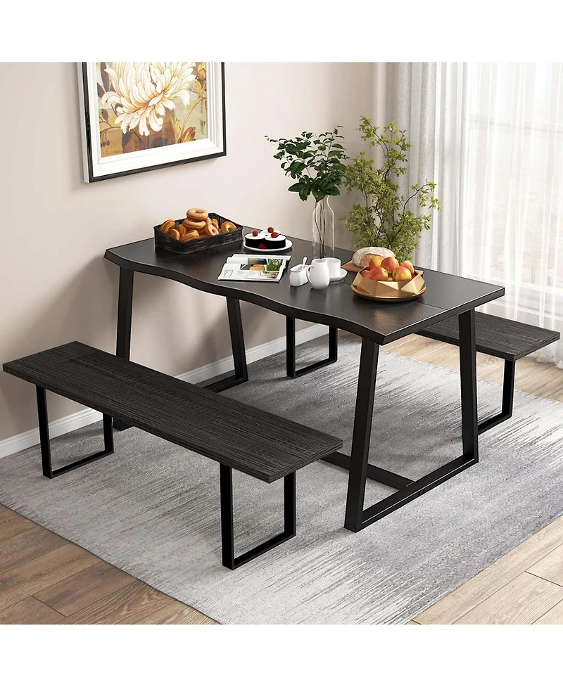 Costway 63" Large Dining Table for 4-6 People with Wavy Edge Heavy-duty Metal Frame