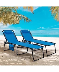 Costway 2 Pcs Folding Chaise Lounge Chair Portable Sun Lounger with Adjustable Backrest