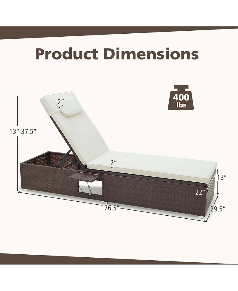 2 Pcs Patio Chaise Lounge with 6-level Backrest, Comfy Seat Cushion & Headrest