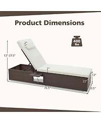 2 Pcs Patio Chaise Lounge with 6-level Backrest, Comfy Seat Cushion & Headrest