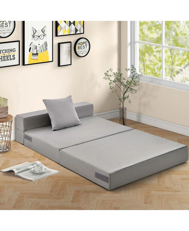Folding Mattress with Pillow 6 Inch Tri-fold Sofa Bed with High-Density Foam
