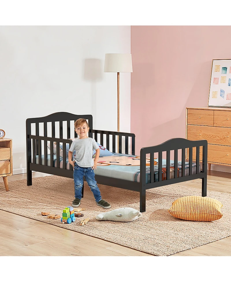 Kids Toddler Wood Bed Bedroom Furniture w/ Guardrails