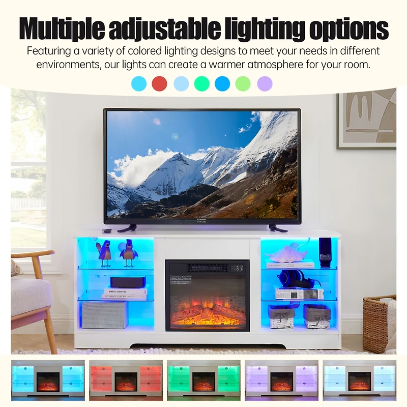 Streamdale Furniture Modern Electric Fireplace Tv Stand with Glass Shelves