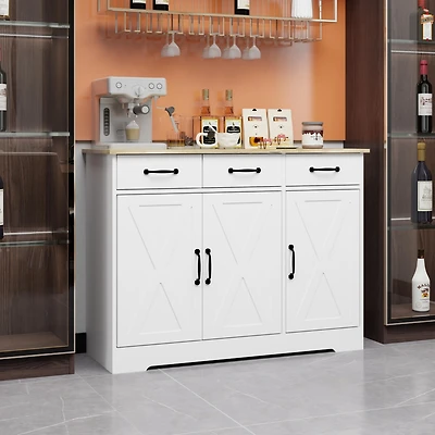 Streamdale White Farmhouse Buffet Cabinet with Drawers and Doors