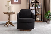 Streamdale Black Boucle Swivel Accent Chair with Wood Base