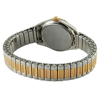 Timetech Men's Two Tone Expansion Watch with Stretch Bracelet and Ribbed Coin Edge Bezel