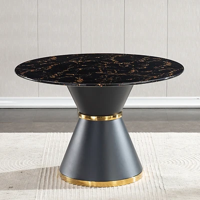 Black Marble Round Dining Table - Gold Base