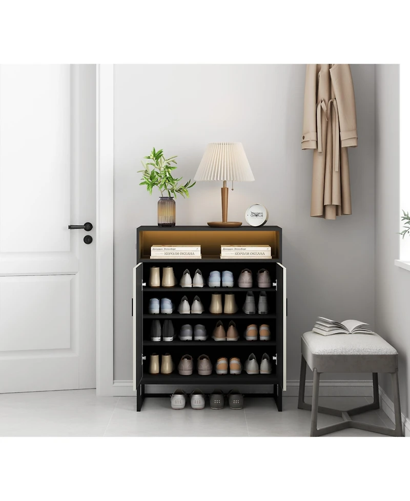 Streamdale Modern Motion Sensor Night Light Shoe Cabinet with Adjustable Shelves