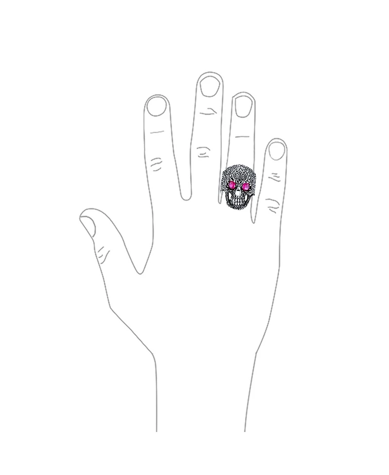 Bling Jewelry Large Biker Halloween Devil Demon Gothic Caribbean Pirate Red Cz Eyes Skull Head Signet Ring Oxidized Sterling Silver
