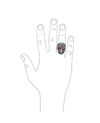 Bling Jewelry Large Biker Halloween Devil Demon Gothic Caribbean Pirate Red Cz Eyes Skull Head Signet Ring Oxidized Sterling Silver