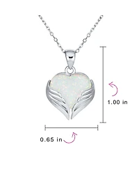 Bling Jewelry Love Created Framed White Synthetic Opal Heart Shaped Angel Wing Necklace Pendant Sterling Silver