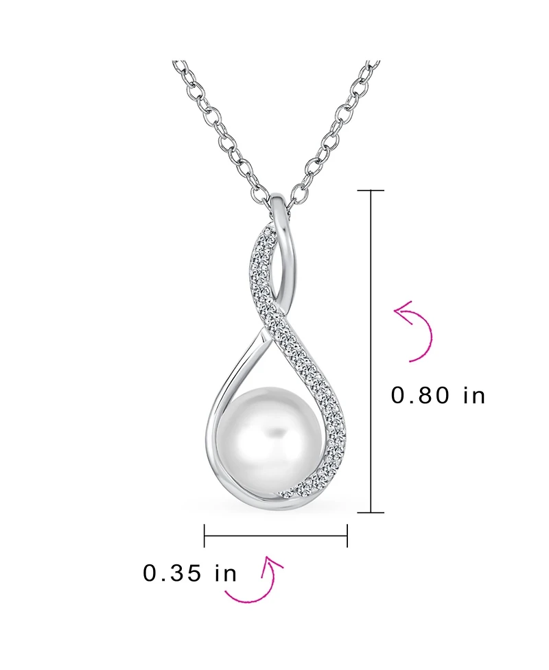 Bling Jewelry Elegant Forever Knot Twist Infinity Teardrop Cultured Freshwater White Pearl Necklace Pendant Cz Pave Sterling Silver 16-18 Inch