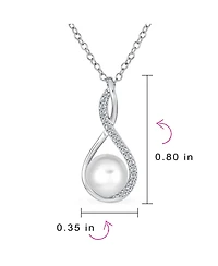 Bling Jewelry Elegant Forever Knot Twist Infinity Teardrop Cultured Freshwater White Pearl Necklace Pendant Cz Pave Sterling Silver 16-18 Inch