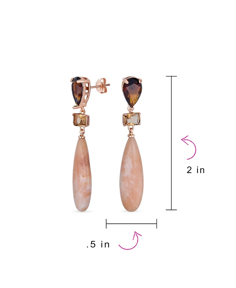 Bling Jewelry Linear Multi Color Black Onyx Blue Natural Turquoise Navy Sodalite Rose Quartz Chandelier Elongated Long Teardrop Dangling Earrings