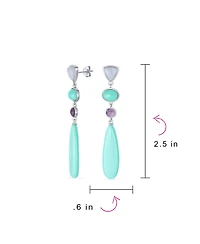 Bling Jewelry Unique Boho Geometric Linear Long Round Triangle Elongated Oval Shape Natural 4 Multi-Tier Stone Summer Party Turquoise Dangling Earring