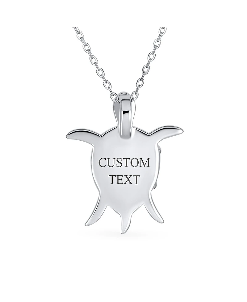 Bling Jewelry Nautical Beach Vacation Synthetic Opal Inlay Green Heart Mother Mom Baby Sea Turtle Pendant Necklace Sterling Silver