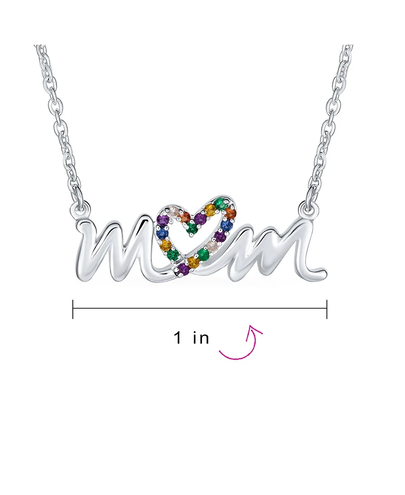 Bling Jewelry Name Style Station Pendant Crystal Heart Rainbow Mom Word Necklace Mother Sterling Silver