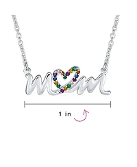 Bling Jewelry Name Style Station Pendant Crystal Heart Rainbow Mom Word Necklace Mother Sterling Silver