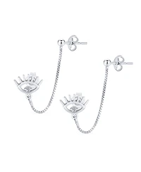 Bling Jewelry Eye lash Cz Accent Evil Eye Double Pierced Cartilage Ear Lobe Helix Chain Ball Ear Stud Earrings Body Piercing Sterling Silver
