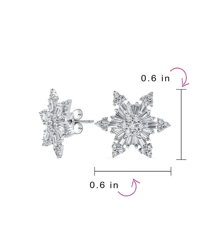 Bling Jewelry Holiday Party Art Deco Style Christmas Frozen Winter Cubic Zirconia Encrusted Cz Snowflake Stud Earrings Sterling Silver