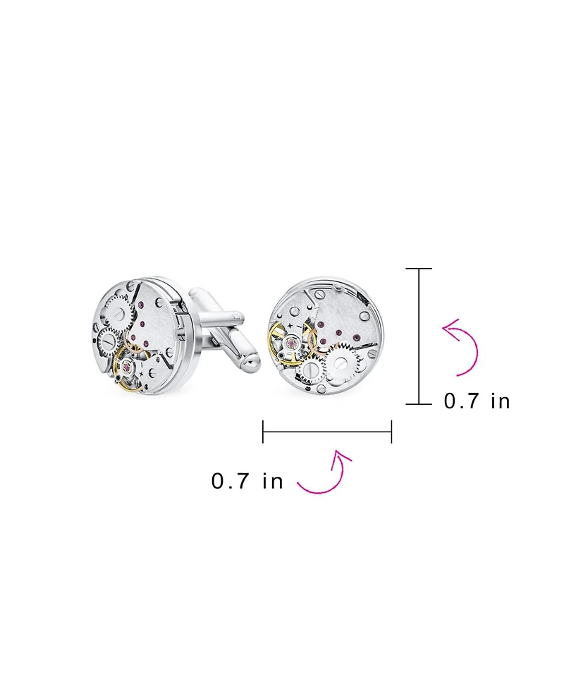 Bling Jewelry Mechanic Steam Moving Gears Wheel Solid Shirt Cufflinks Two Tone Stainless Steel Hinge Bullet Back