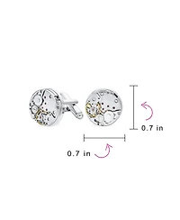 Bling Jewelry Mechanic Steam Moving Gears Wheel Solid Shirt Cufflinks Two Tone Stainless Steel Hinge Bullet Back