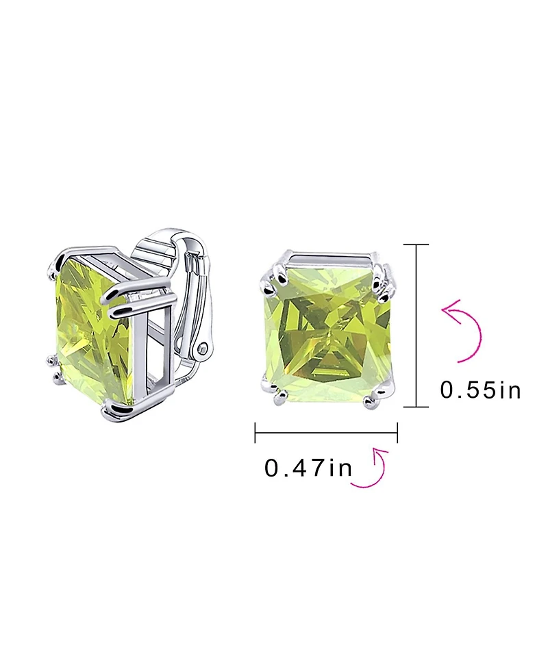 Bling Jewelry Rectangle Shape Statement 7CT Emerald Cut Cz Solitaire Clip On Stud Earrings Rhodium Plated Brass Non Pierced 14MM x 12MM