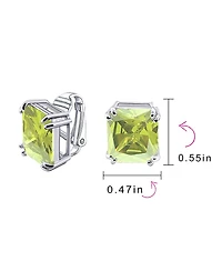 Bling Jewelry Rectangle Shape Statement 7CT Emerald Cut Cz Solitaire Clip On Stud Earrings Rhodium Plated Brass Non Pierced 14MM x 12MM