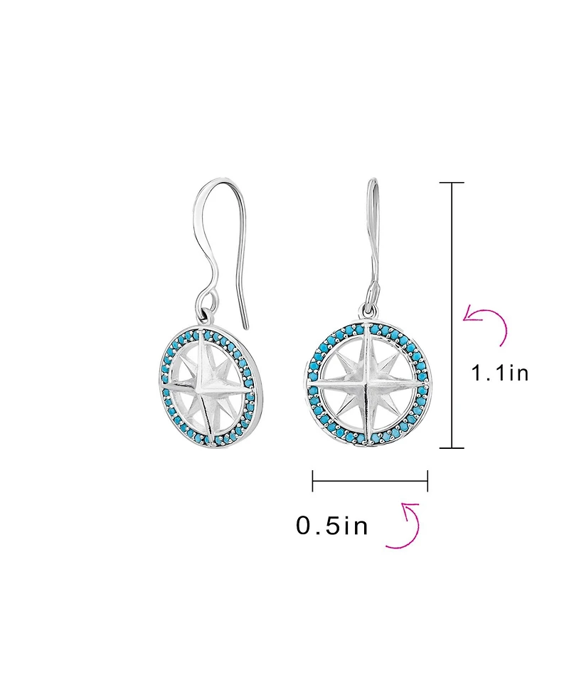 Bling Jewelry Explorer Travel Viking Disc Medallion Inspirational Rose Compass Dangling Earrings Blue Enamel Sterling Silver