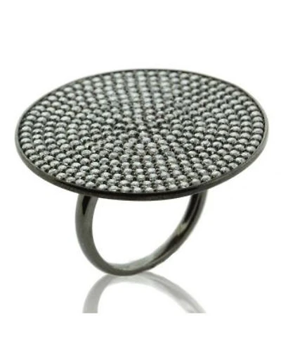 Suzy Levian Cubic Zirconia Sterling Silver Pave Round Medallion Ring