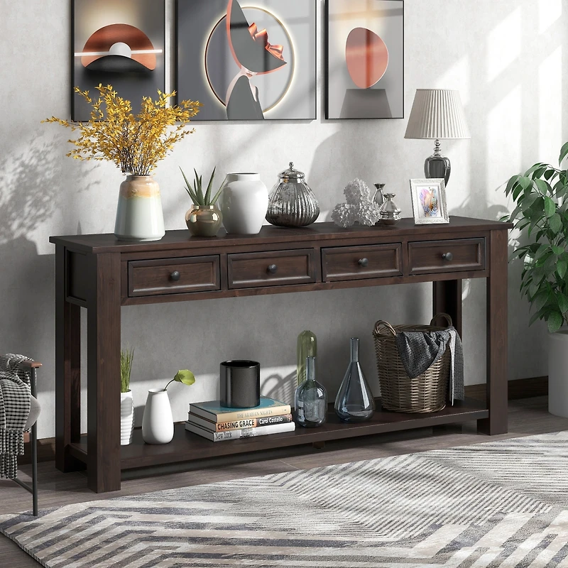 Simplie Fun Console Table/Sofa Table With Storage Drawers And Bottom Shelf For Entryway Hallway