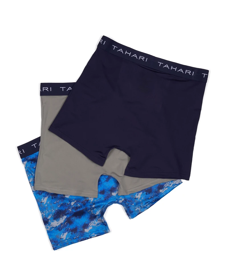 Tahari Boys 3-Pack Printed and Solid Boxer Briefs with Logo Waistband