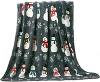 Kate Aurora Ultra Soft & Cozy Christmas Gray Snowman Plush Accent Throw Blanket Cover - 50 in. W x 60 in. L