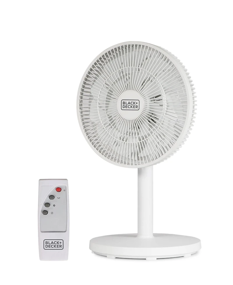 Black+Decker 12-Inch Dual Blade Table Fan with Remote, BFDTD12VW, Desk Fan for Home and Office, Tabletop Fan with 3 Speed Settings, 90-Degree Oscillat
