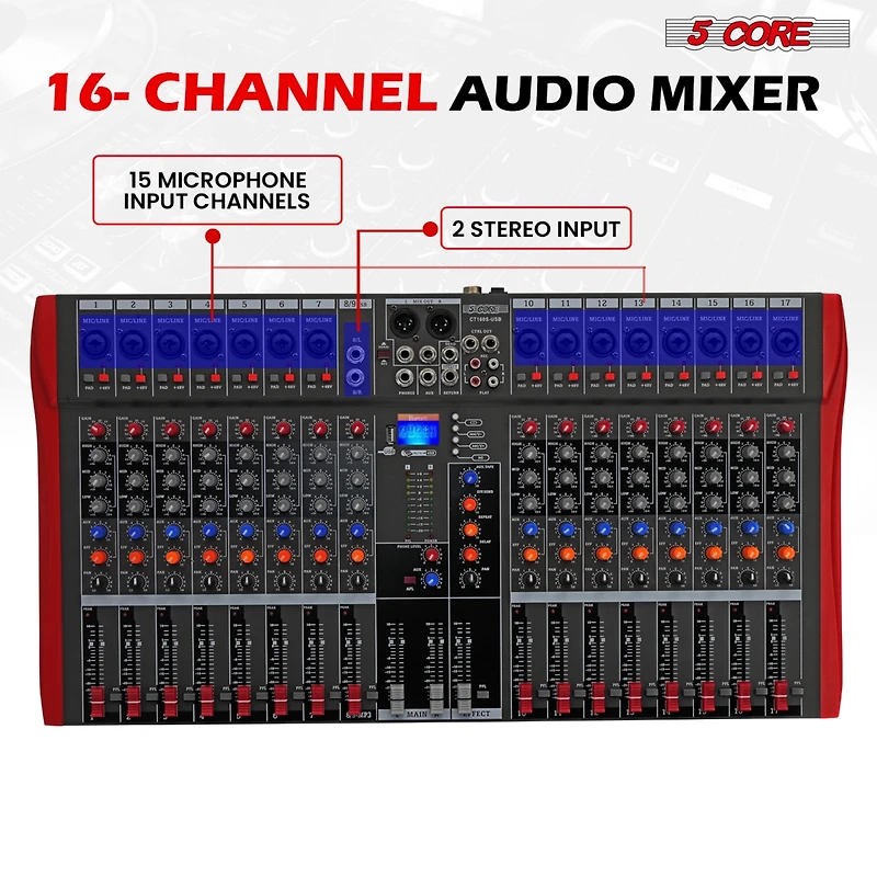 5 Core Audio Mixer 16 Channel Dj Controller Professional Sound Board Bluetooth Usb Mx 16CH