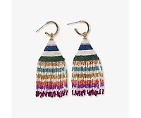 Ink + Alloy Ink+Alloy Women's James Mini Gold Hoop Horizontal Stripes Beaded Fringe Earrings Muted