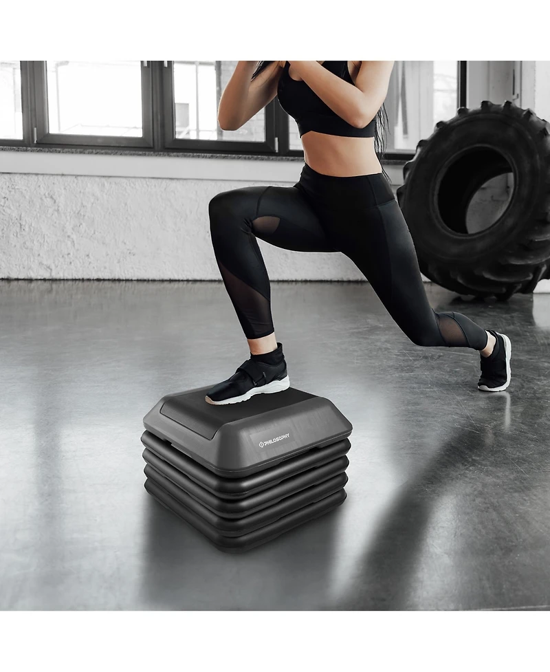 Philosophy Gym Aerobic Exercise Adjustable High Step Platform, with 4 Risers Included - Gray