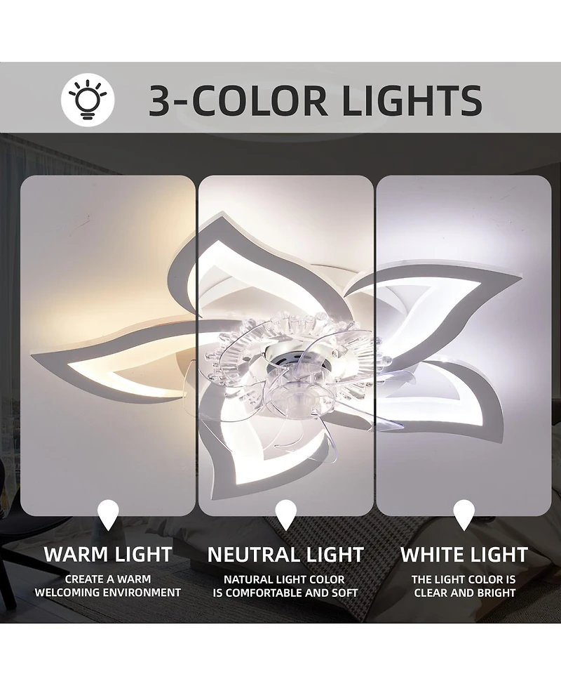 Streamdale Furniture 27In Ceiling Fan With Lights Remote Contro Dimmable Led, 6 Gear Wind Speed Fan Light