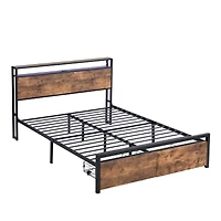 Streamdale Queen Size Storage Bed with Led Lights & Charging Station
