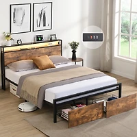 Streamdale Full Size Storage Bed with Led Lights & Charging Station