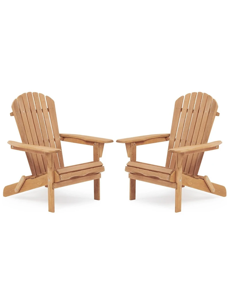 Simplie Fun Wooden Outdoor Folding Adirondack Chair Set Of 2 Wood Lounge Patio Chair For Garden, Garden