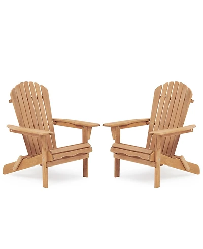 Simplie Fun Wooden Outdoor Folding Adirondack Chair Set Of 2 Wood Lounge Patio Chair For Garden, Garden
